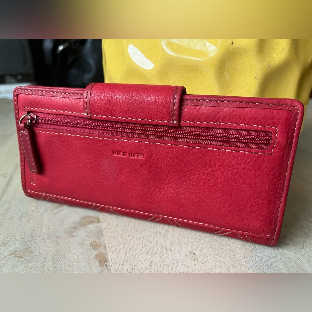 Fossil Wallet, Red Leather Wallet, Quilted Leathe… - image 2